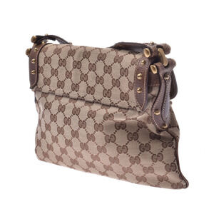Gucci Bag Brown Leather Tan Canvas Beige Shoulder GG